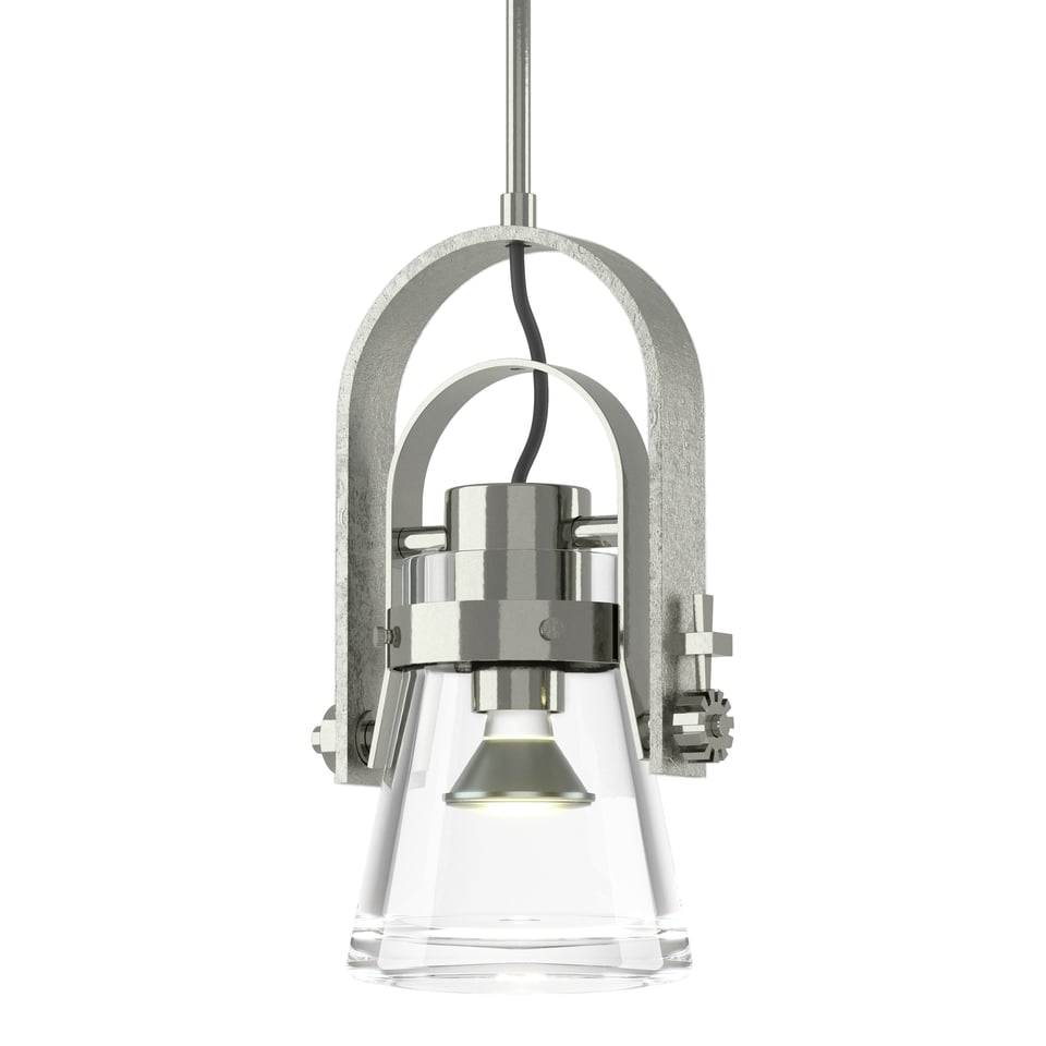 Hubbardton Forge Erlenmeyer Large Mini Pendant Light, Clear Glass, Dimmable, 60W E26 Base, Adjustable Height