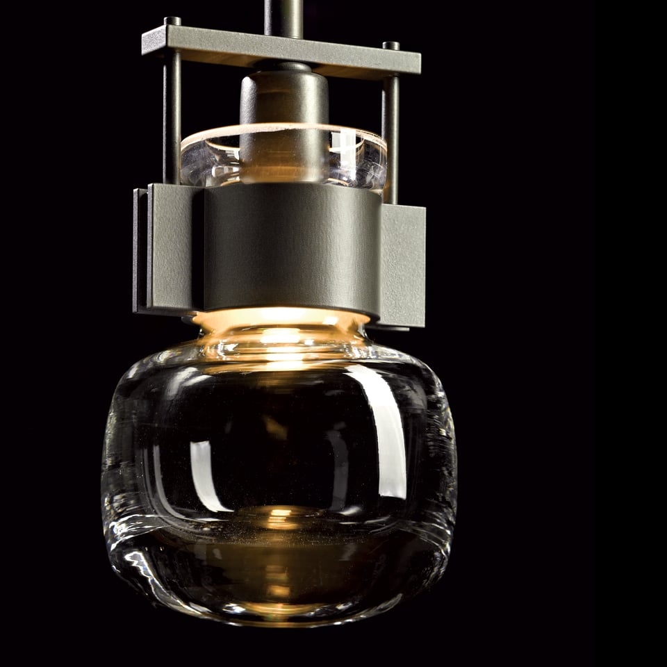 Hubbardton Forge Cuff Small Mini Pendant Light with Artisan Blown Glass and Dimmable Feature