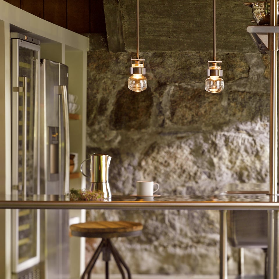 Hubbardton Forge Cuff Small Mini Pendant Light with Artisan Blown Glass and Dimmable Feature