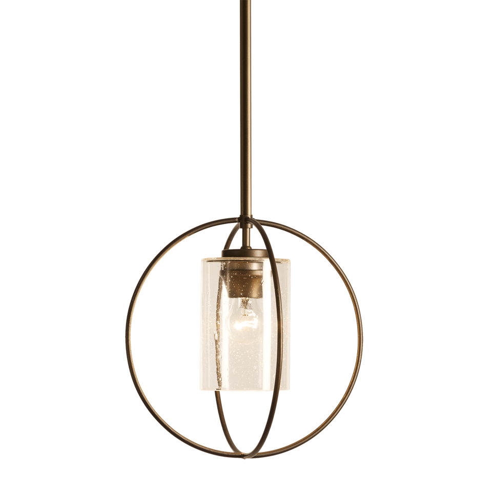 Hubbardton Forge Rhythm Mini Pendant Light, 11.2" Height, Adjustable, Seeded Glass, Steel Design