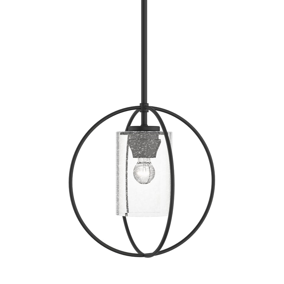 Hubbardton Forge Rhythm Mini Pendant Light, 11.2" Height, Adjustable, Seeded Glass, Steel Design