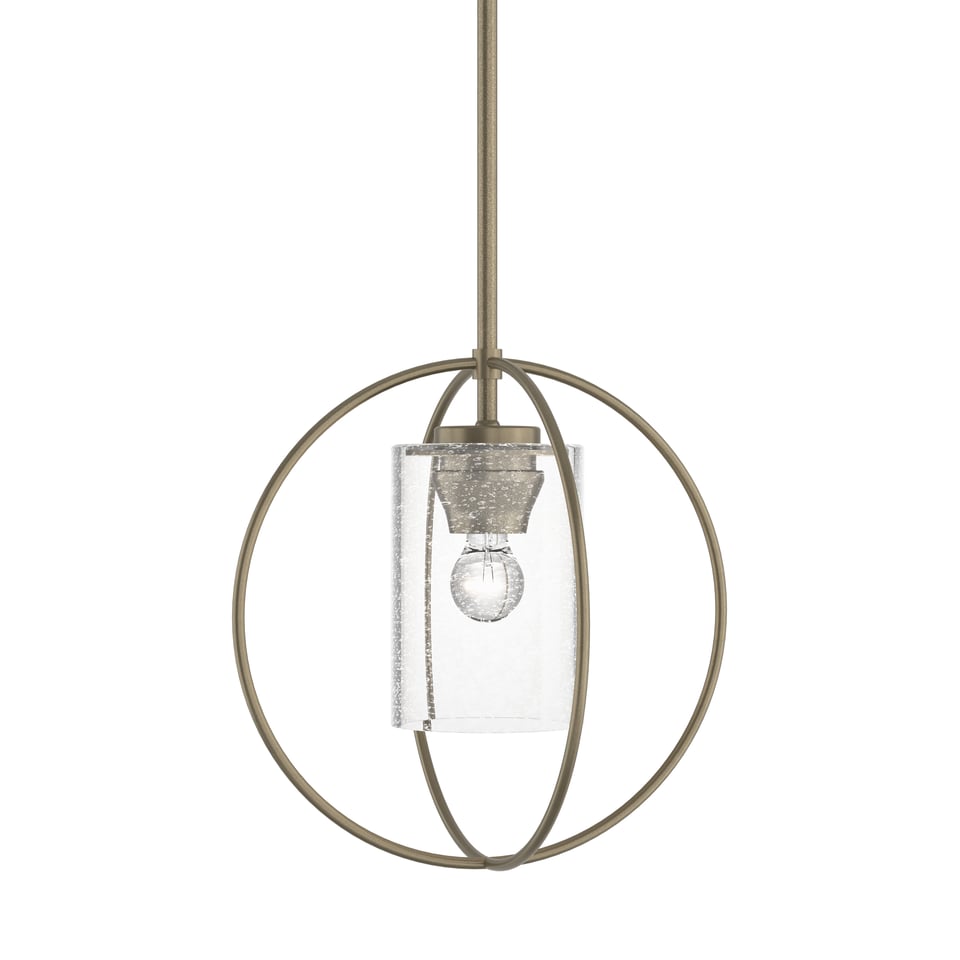 Hubbardton Forge Rhythm Mini Pendant Light, 11.2" Height, Adjustable, Seeded Glass, Steel Design