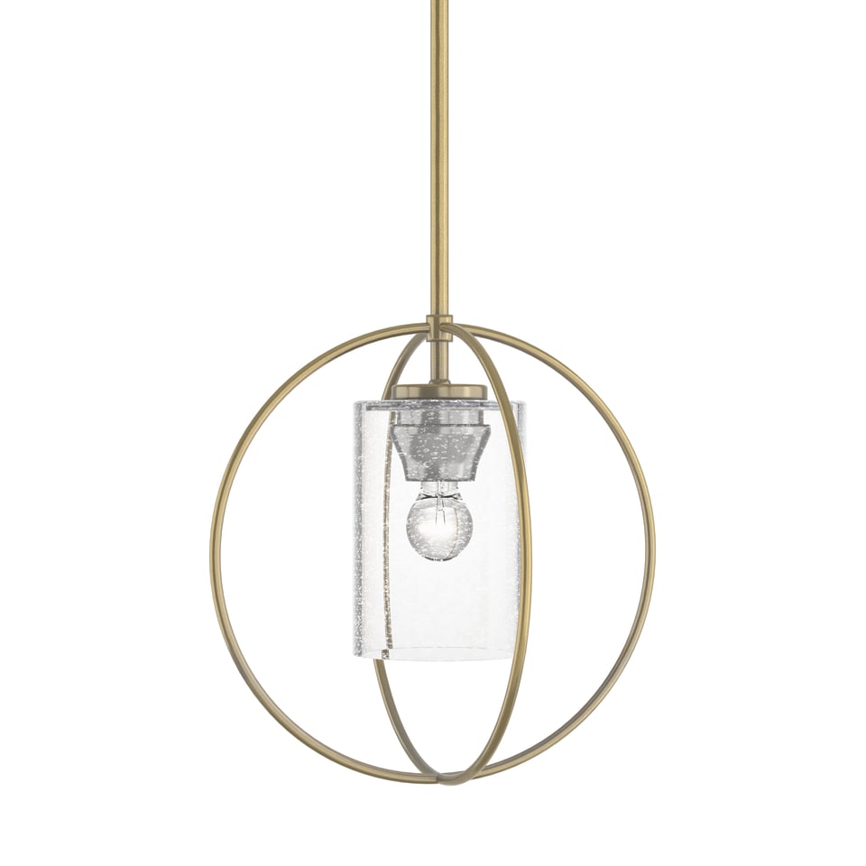 Hubbardton Forge Rhythm Mini Pendant Light, 11.2" Height, Adjustable, Seeded Glass, Steel Design