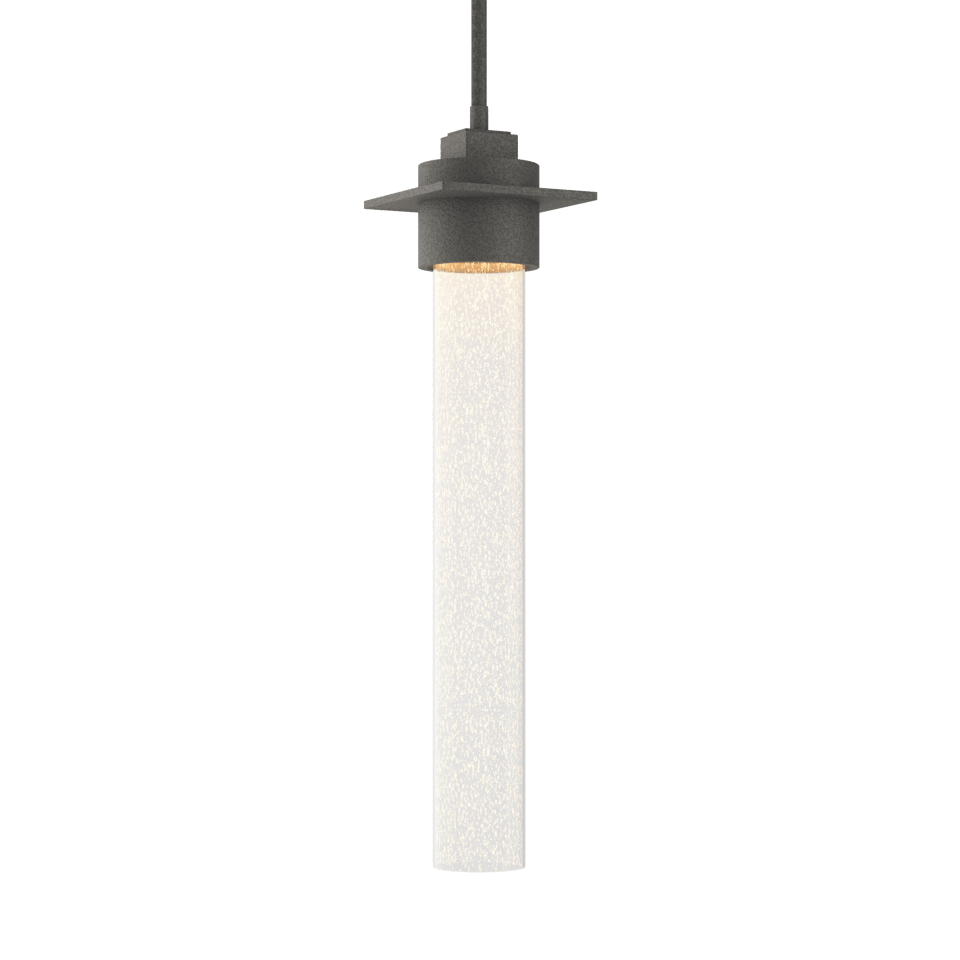 Airis Medium Mini Pendant Light by Hubbardton Forge, 1-Light Clear Seeded Glass, UL Damp Rated, Custom Finishes