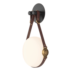 Derby LED Sconce by Hubbardton Forge, Handcrafted Leather Straps, Dimmable, 520 Lumens, UL Damp Rated