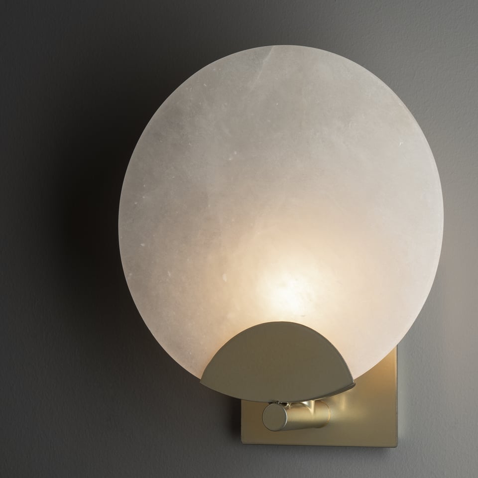 Callisto 1-Light Sconce by Hubbardton Forge, Dimmable, UL Damp Rated, Alabaster Stone, Various Finishes