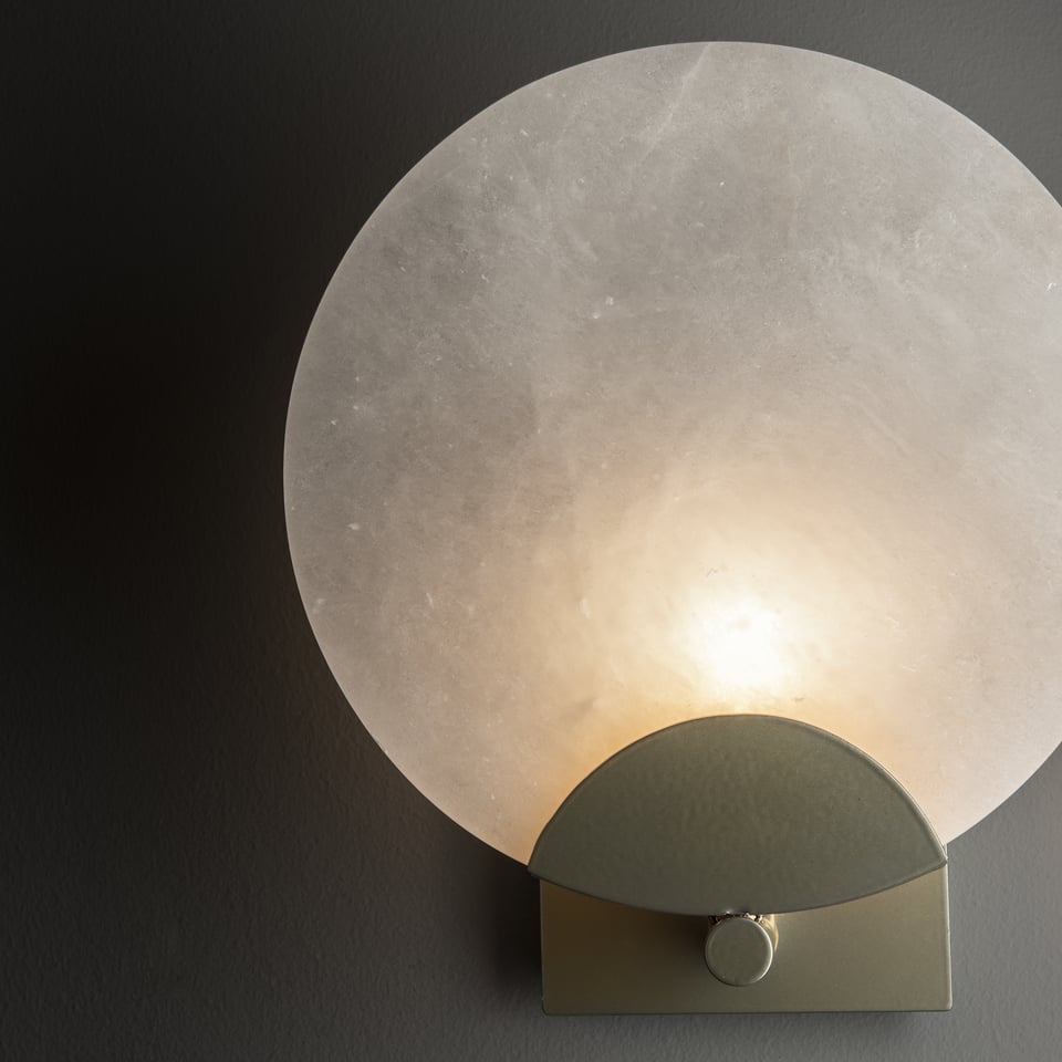 Callisto 1-Light Sconce by Hubbardton Forge, Dimmable, UL Damp Rated, Alabaster Stone, Various Finishes