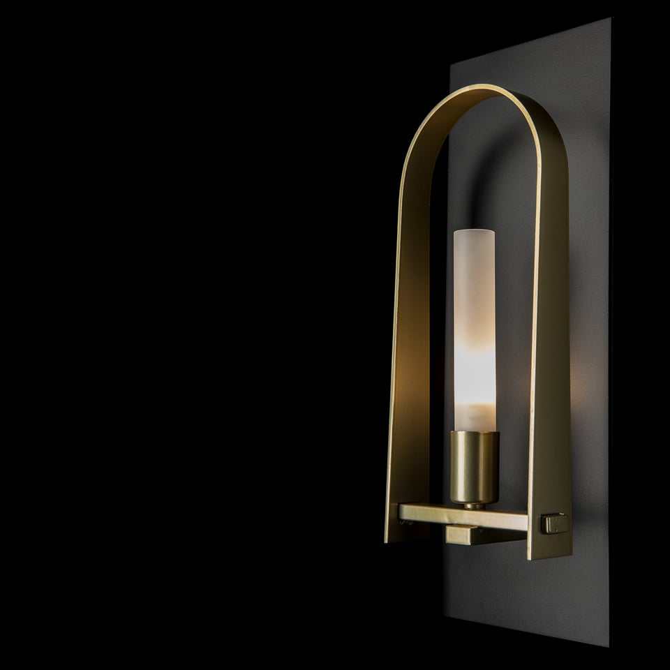 Hubbardton Forge Triomphe 1-Light Wall Sconce With Dimmable Functionality, 14.8" High, Frosted Glass Shade