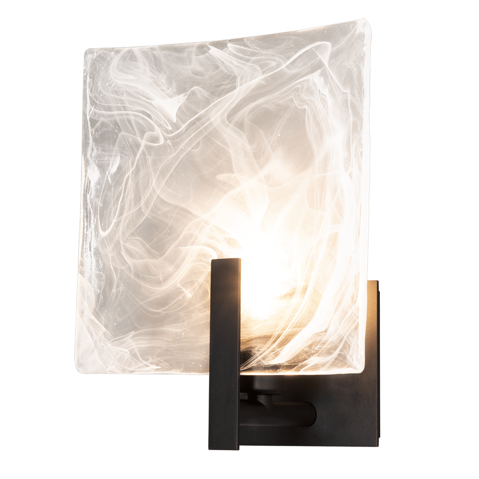 Arc Large 1-Light Bath Sconce by Hubbardton Forge with Unique Swirl Glass, Dimmable, UL Damp Rated