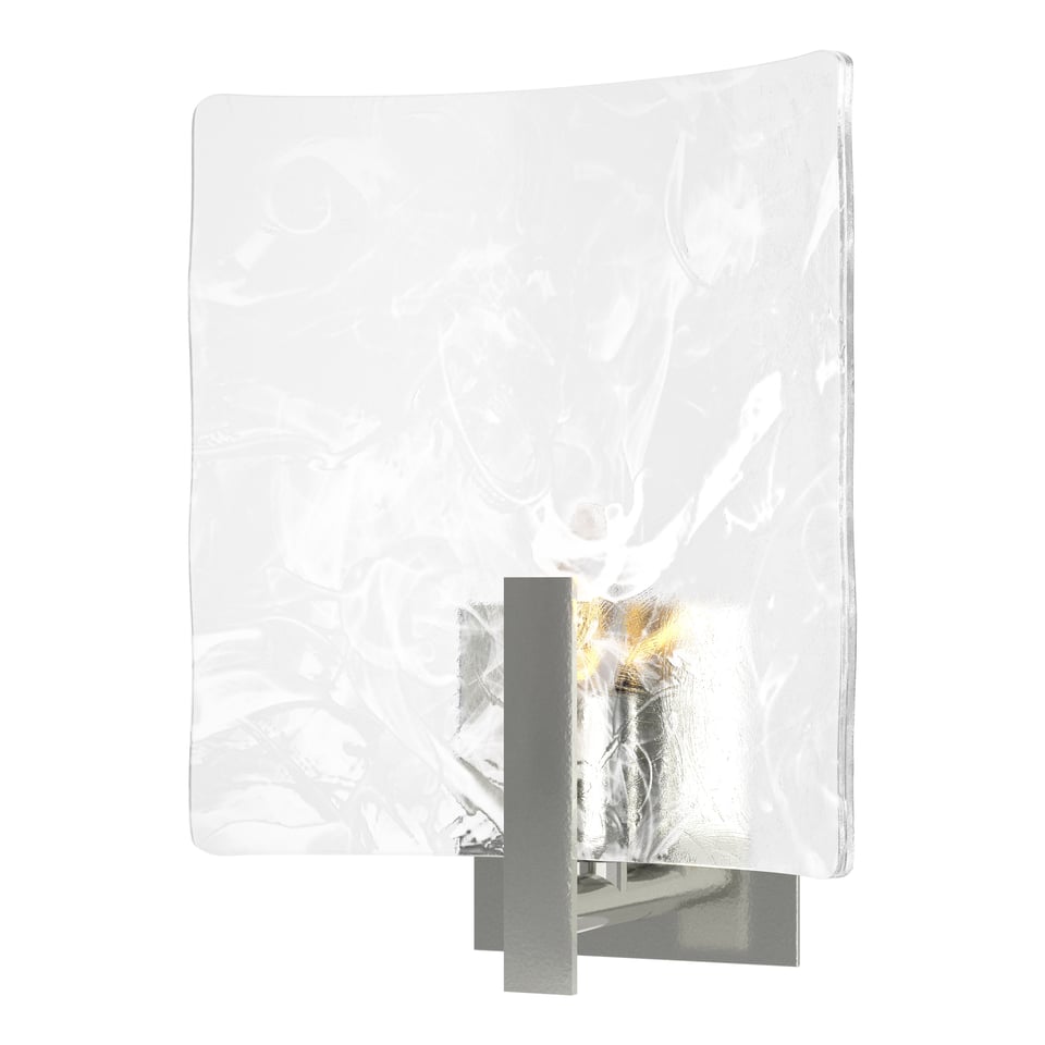 Arc Large 1-Light Bath Sconce by Hubbardton Forge with Unique Swirl Glass, Dimmable, UL Damp Rated