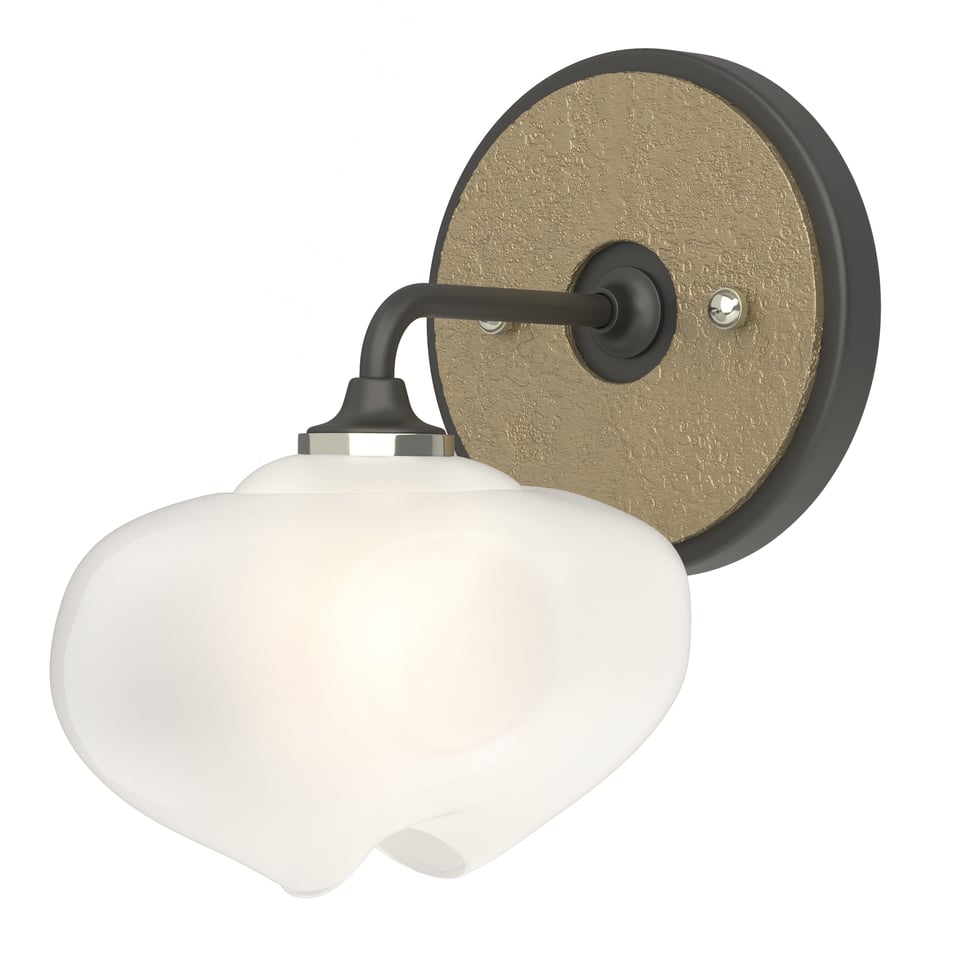 Ume 1-Light Curved Arm Bath Sconce by Hubbardton Forge - Dimmable Frosted Glass, UL Damp Rated