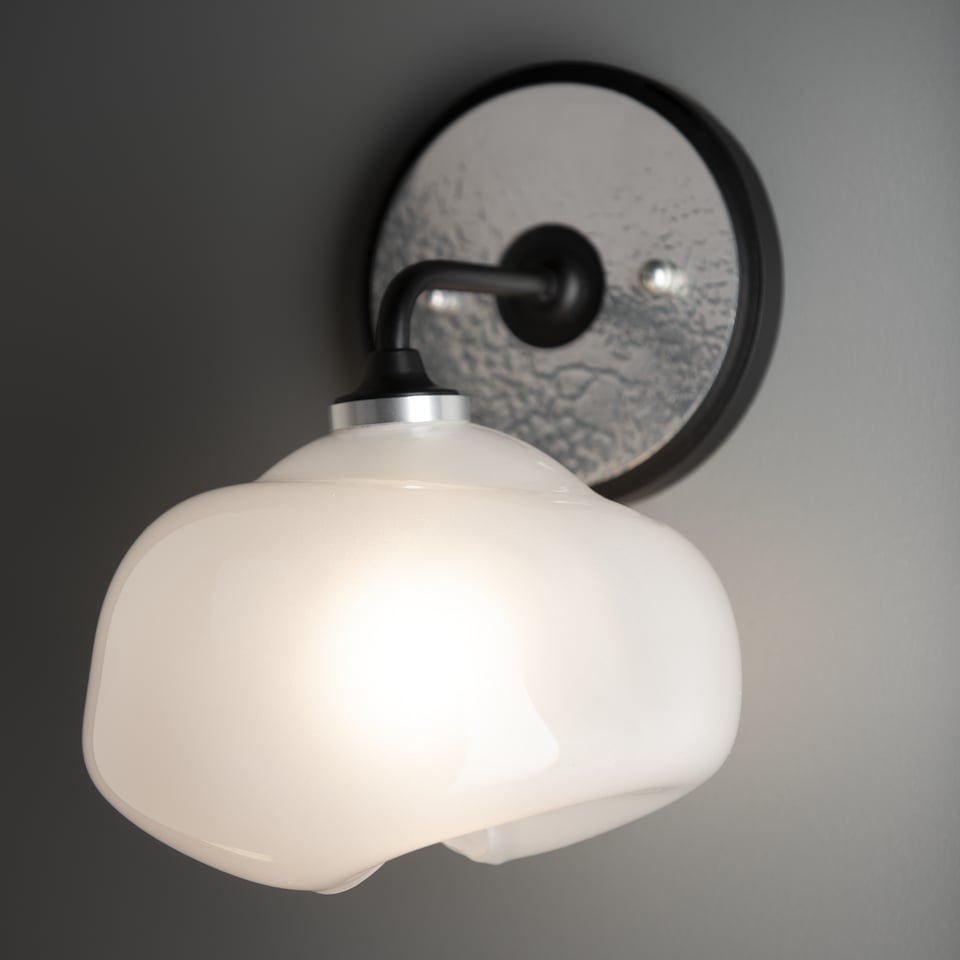 Ume 1-Light Curved Arm Bath Sconce by Hubbardton Forge - Dimmable Frosted Glass, UL Damp Rated