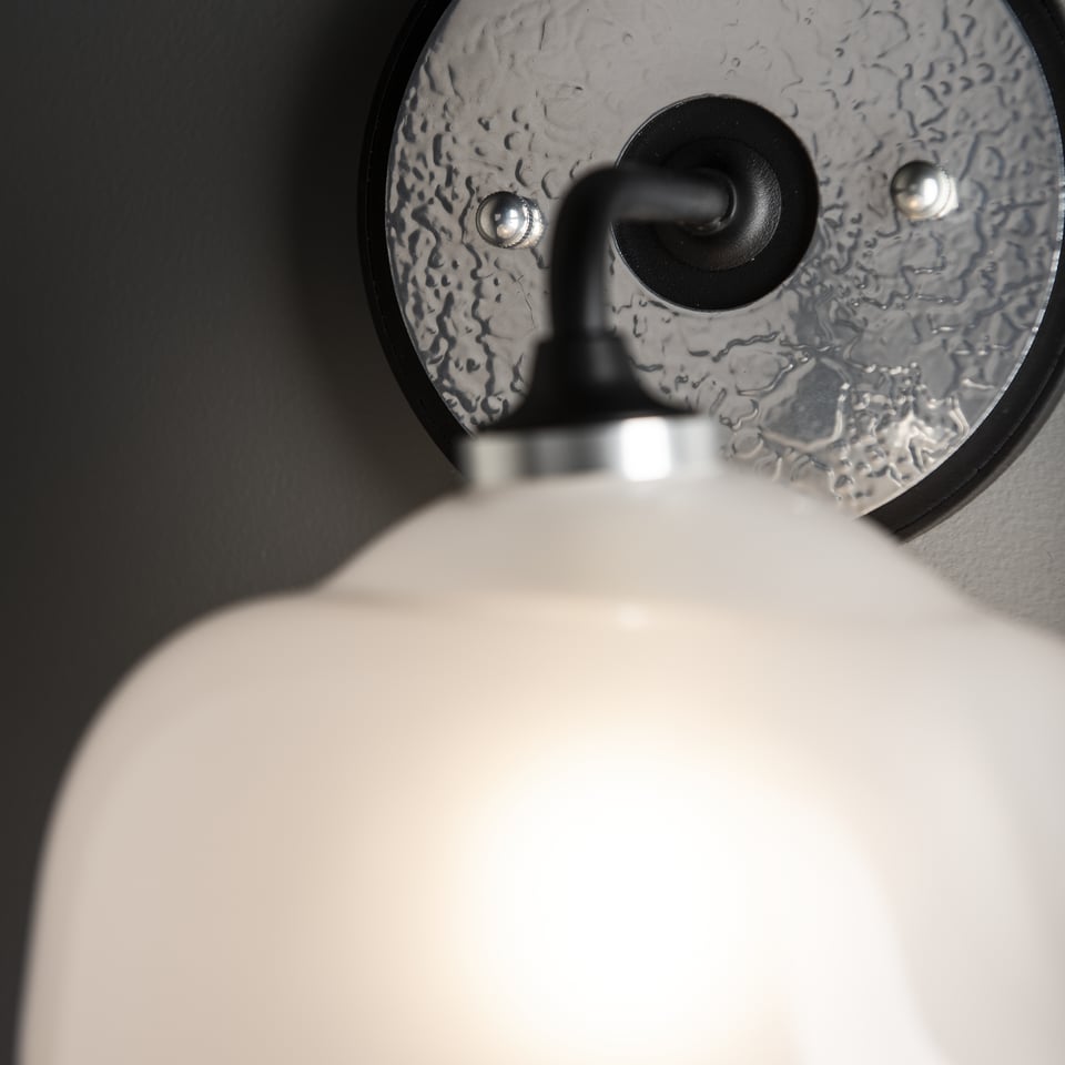 Ume 1-Light Curved Arm Bath Sconce by Hubbardton Forge - Dimmable Frosted Glass, UL Damp Rated