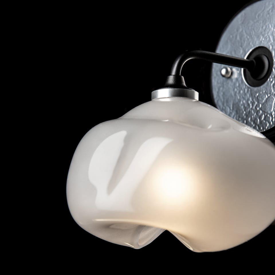 Ume 1-Light Curved Arm Bath Sconce by Hubbardton Forge - Dimmable Frosted Glass, UL Damp Rated