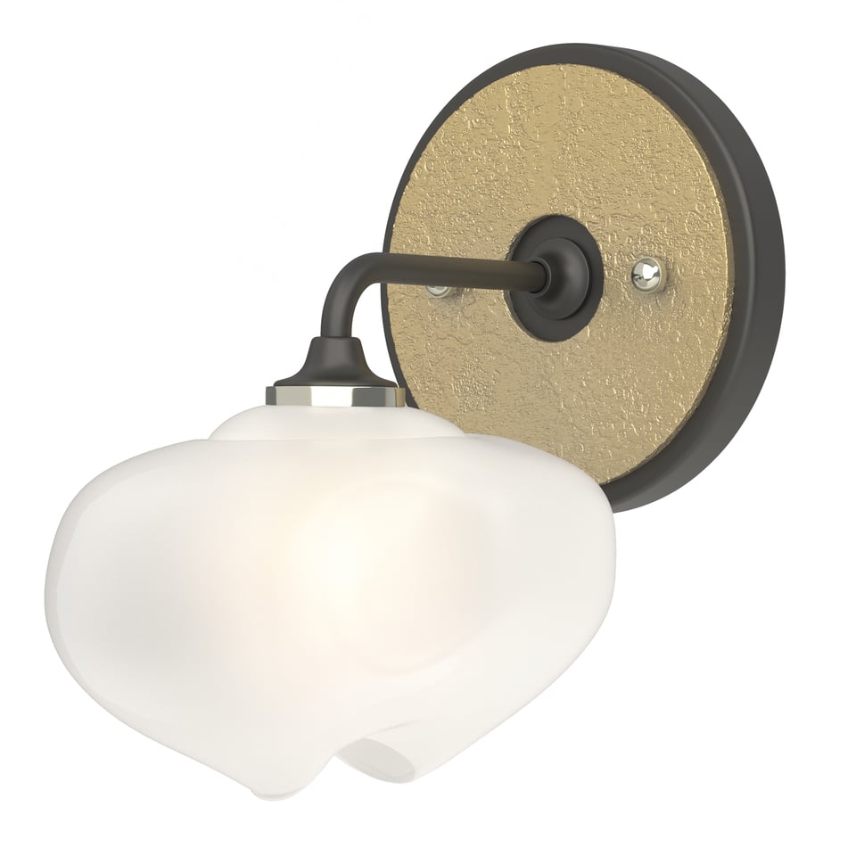 Ume 1-Light Curved Arm Bath Sconce by Hubbardton Forge - Dimmable Frosted Glass, UL Damp Rated