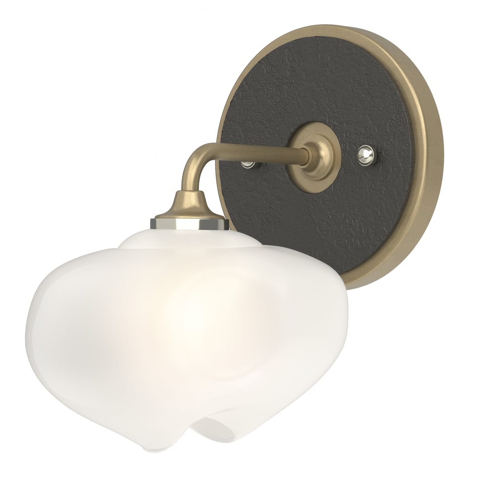 Ume 1-Light Curved Arm Bath Sconce by Hubbardton Forge - Dimmable Frosted Glass, UL Damp Rated