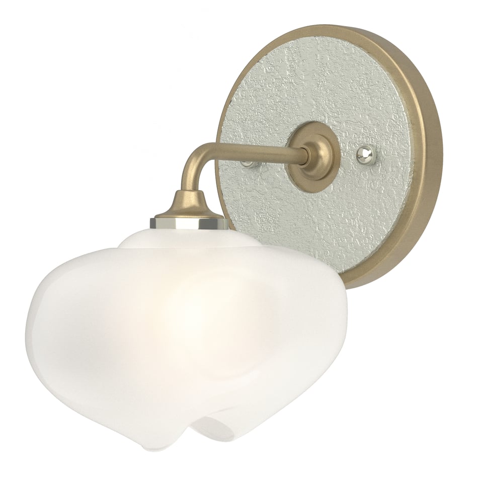 Ume 1-Light Curved Arm Bath Sconce by Hubbardton Forge - Dimmable Frosted Glass, UL Damp Rated