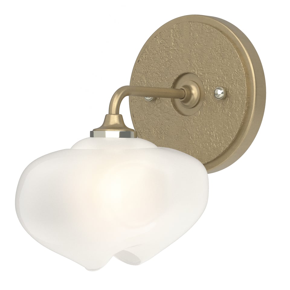 Ume 1-Light Curved Arm Bath Sconce by Hubbardton Forge - Dimmable Frosted Glass, UL Damp Rated