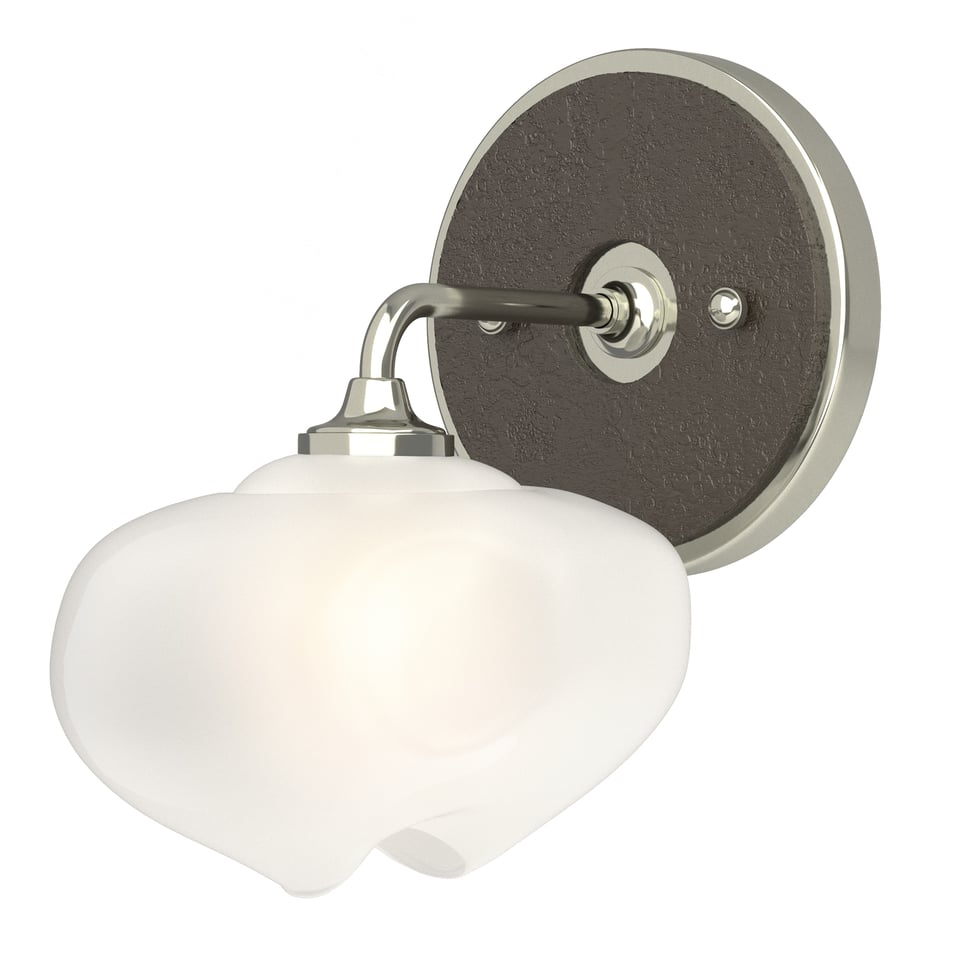 Ume 1-Light Curved Arm Bath Sconce by Hubbardton Forge - Dimmable Frosted Glass, UL Damp Rated