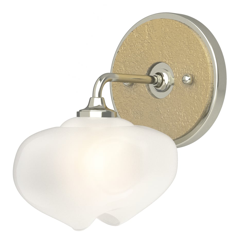 Ume 1-Light Curved Arm Bath Sconce by Hubbardton Forge - Dimmable Frosted Glass, UL Damp Rated