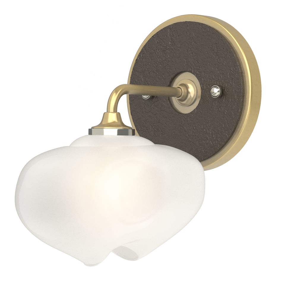 Ume 1-Light Curved Arm Bath Sconce by Hubbardton Forge - Dimmable Frosted Glass, UL Damp Rated