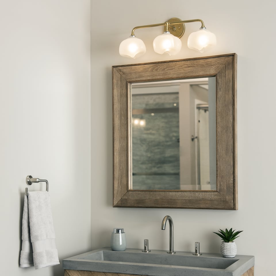 Ume 3-Light Curved Arm Bath Sconce by Hubbardton Forge - Frosted Glass, Dimmable, Multiple Finishes