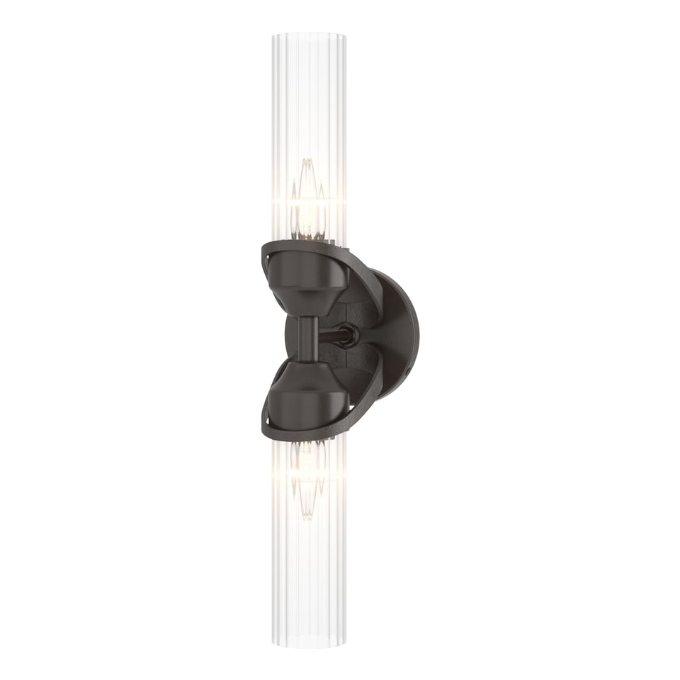 Bow 2-Light Bath Sconce by Hubbardton Forge - Versatile Install, Clear Glass Shades, UL Damp Rated