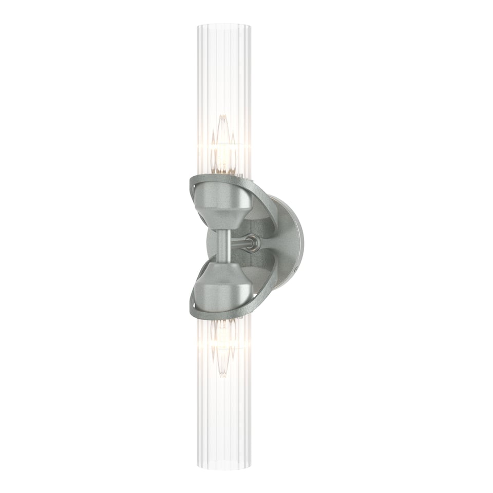 Bow 2-Light Bath Sconce by Hubbardton Forge - Versatile Install, Clear Glass Shades, UL Damp Rated