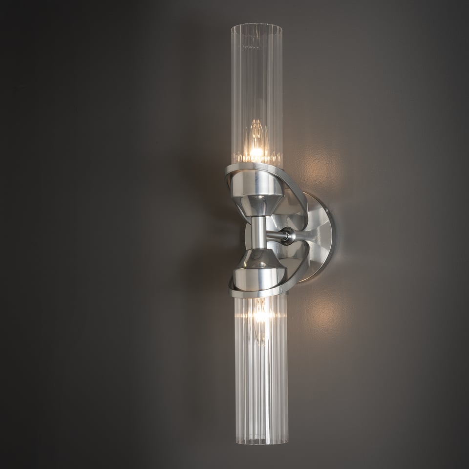 Bow 2-Light Bath Sconce by Hubbardton Forge - Versatile Install, Clear Glass Shades, UL Damp Rated