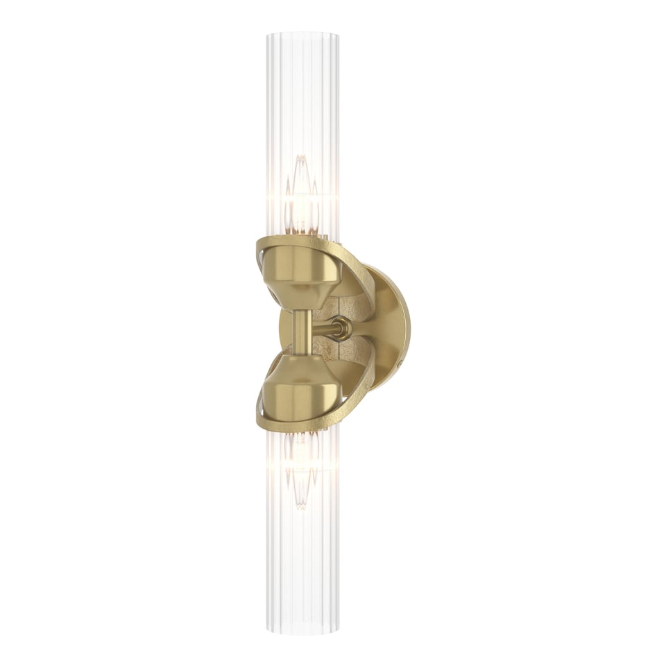 Bow 2-Light Bath Sconce by Hubbardton Forge - Versatile Install, Clear Glass Shades, UL Damp Rated