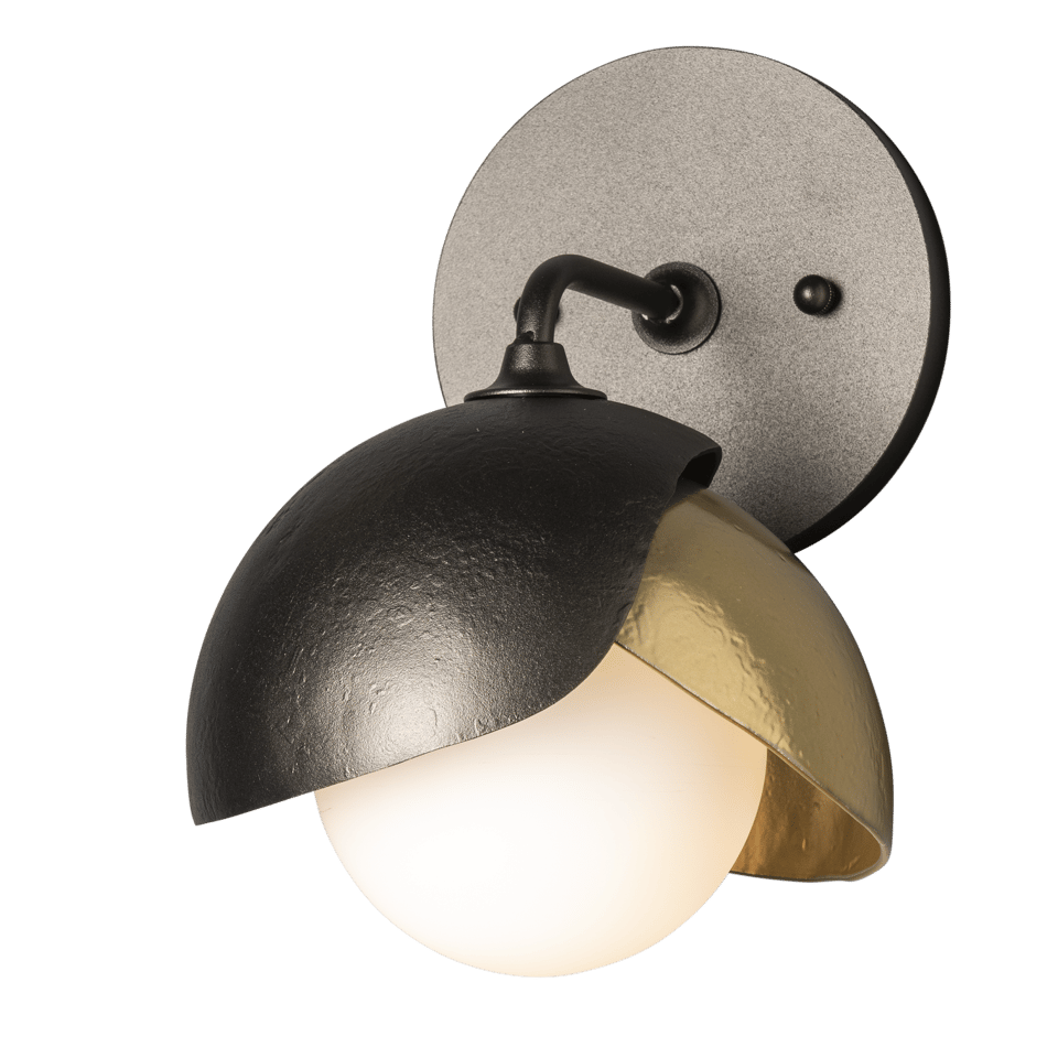 Brooklyn 1-Light Double Shade Bath Sconce By Hubbardton Forge - Dimmable, Handcrafted Quality, Multiple Finishes