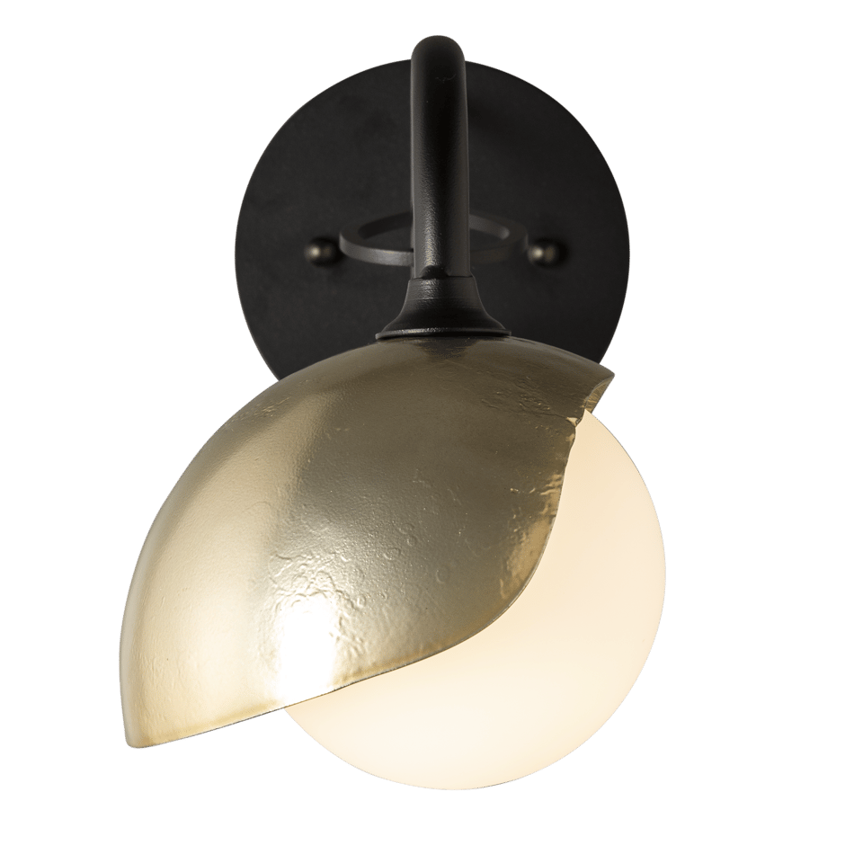 Hubbardton Forge Brooklyn 1-Light Long-Arm Sconce With Opal Glass Shade, UL Damp Rated, Artisan Crafted