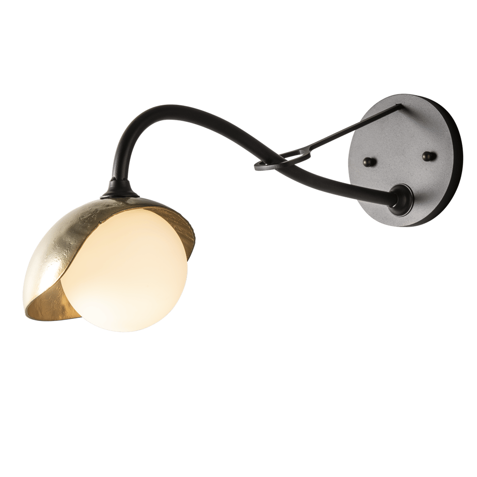 Hubbardton Forge Brooklyn 1-Light Long-Arm Sconce With Opal Glass Shade, UL Damp Rated, Artisan Crafted