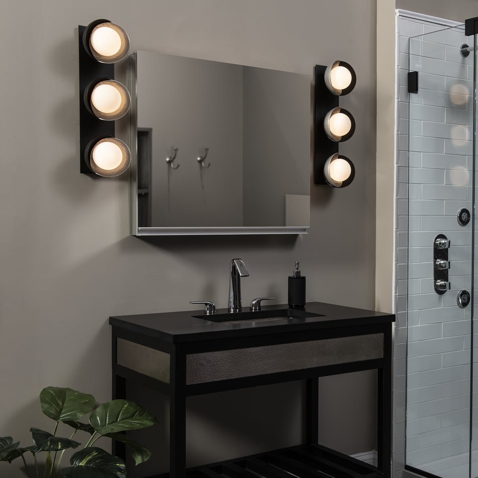 Hubbardton Forge Brooklyn 3-Light Double Shade Bath Sconce - Versatile Mounting, UL Damp Rated, Multiple Finishes