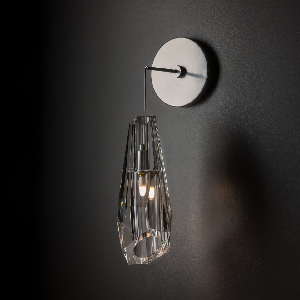 Luma Low Voltage Wall Sconce by Hubbardton Forge, Crystal Shade, Customizable Finish Options