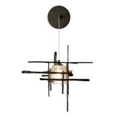 Tura Seeded Glass Low Voltage Sconce by Hubbardton Forge, Dimmable, Handcrafted, 15" Tall