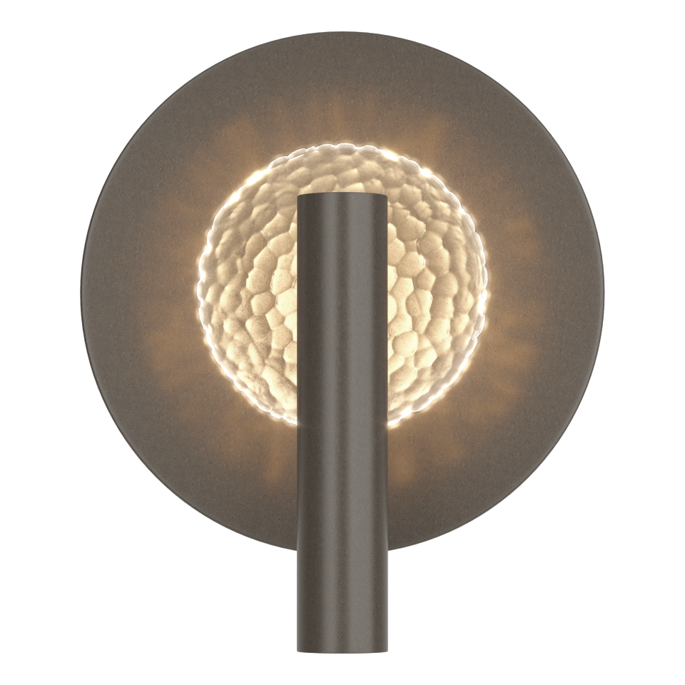 Hubbardton Forge Solstice Sconce 202025 with Textured Glass Shade and Dimmable Functionality