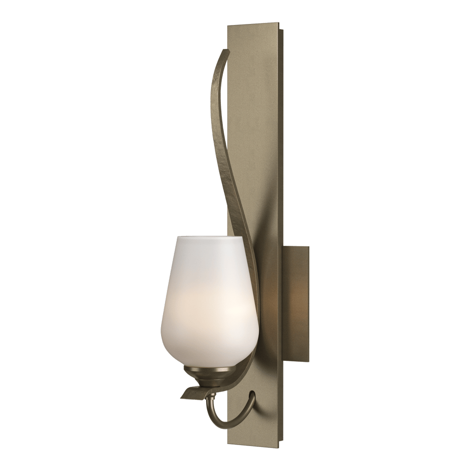 Flora Sconce by Hubbardton Forge, Handcrafted Steel Wall Light with Dimmable Opal Glass Shade