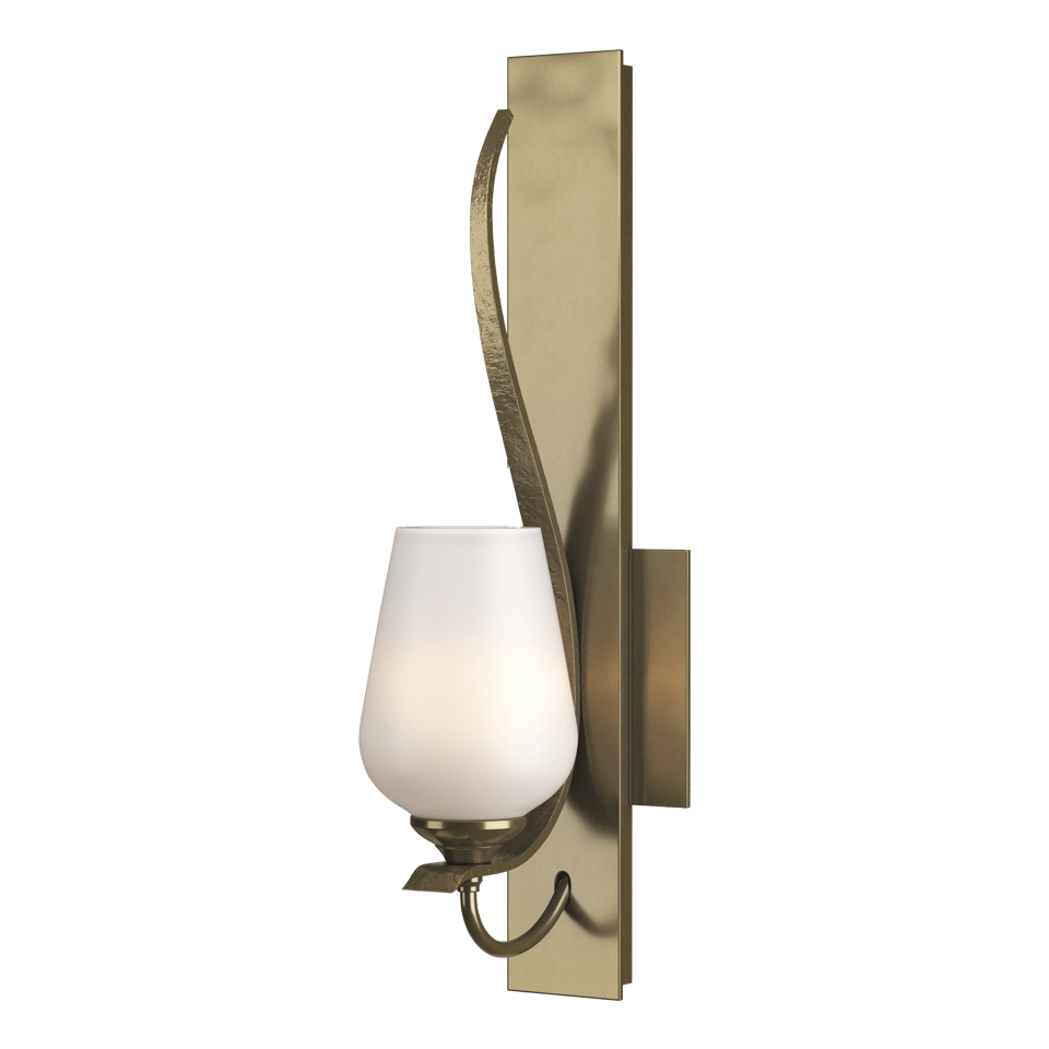 Flora Sconce by Hubbardton Forge, Handcrafted Steel Wall Light with Dimmable Opal Glass Shade