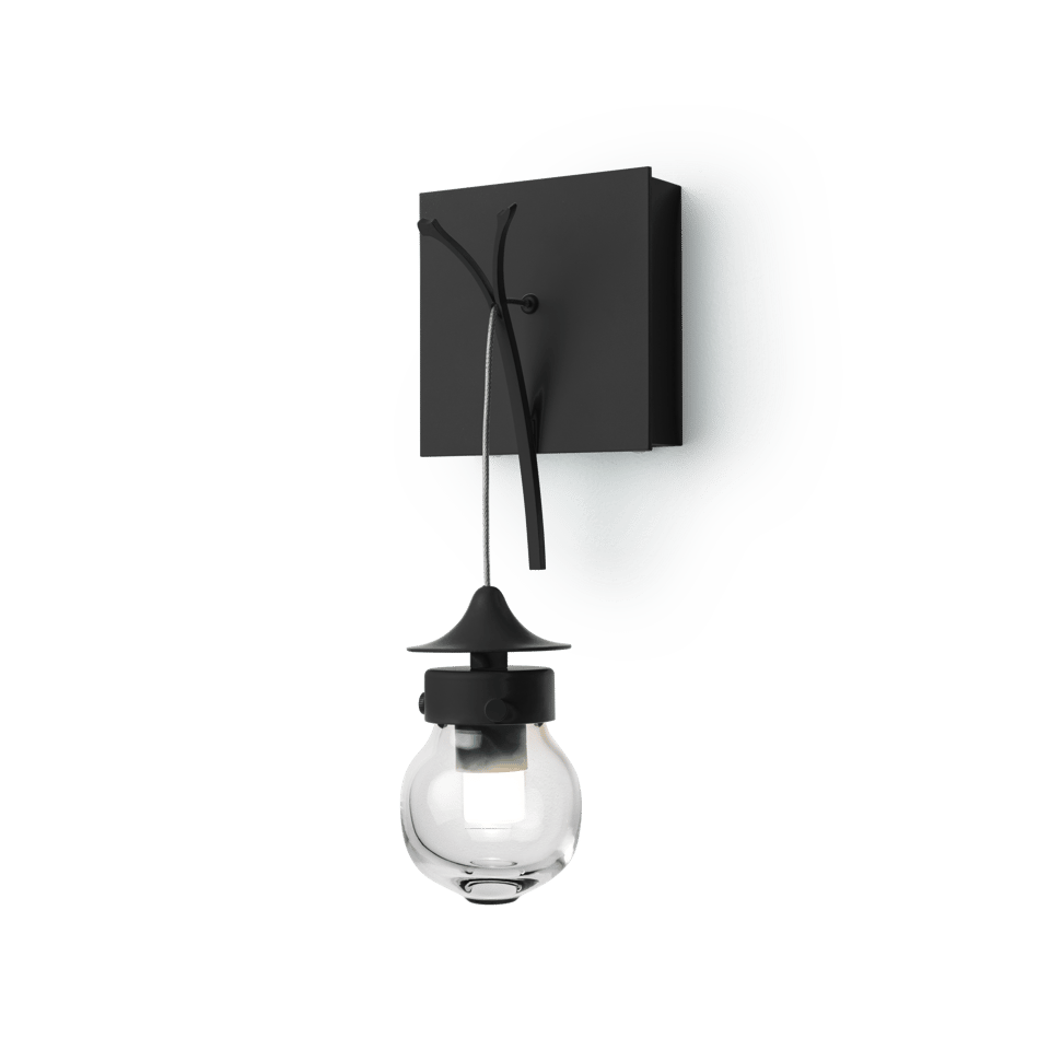 Hubbardton Forge Kiwi Sconce 203325 - Dimmable Wall Light with Hand-Blown Glass & Steel Branch