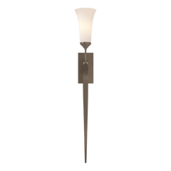 Hubbardton Forge 1-Light Sweeping Taper Sconce With Opal Glass Shade, Dimmable & UL Damp Rated