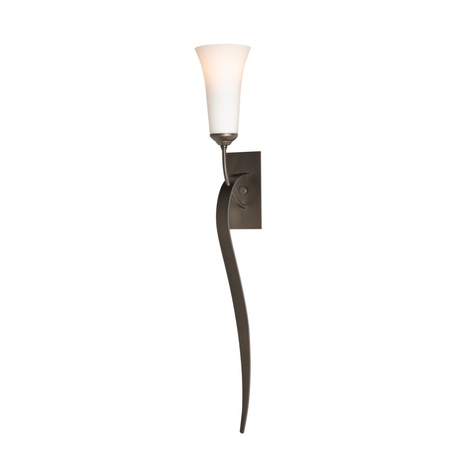 Hubbardton Forge 1-Light Sweeping Taper Sconce With Opal Glass Shade, Dimmable & UL Damp Rated