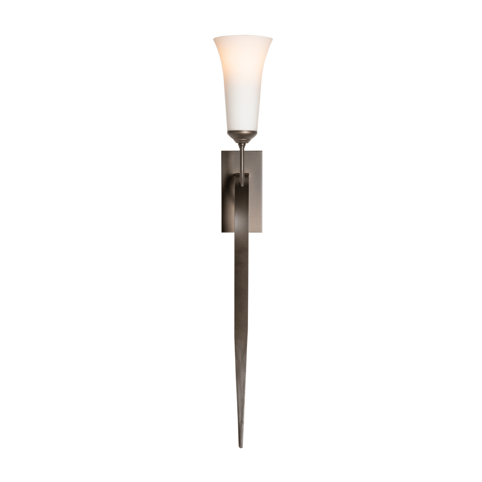 Hubbardton Forge 1-Light Sweeping Taper Sconce With Opal Glass Shade, Dimmable & UL Damp Rated