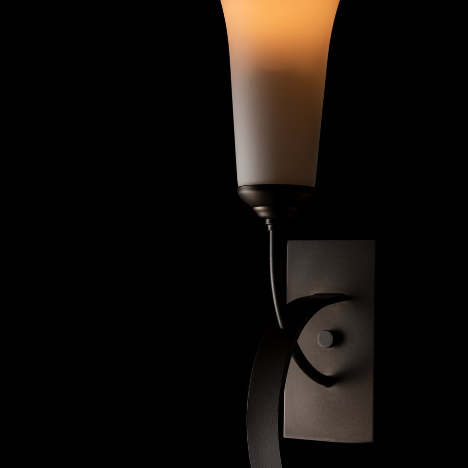 Hubbardton Forge 1-Light Sweeping Taper Sconce With Opal Glass Shade, Dimmable & UL Damp Rated