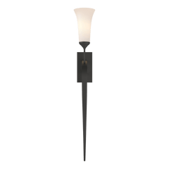 Hubbardton Forge 1-Light Sweeping Taper Sconce With Opal Glass Shade, Dimmable & UL Damp Rated