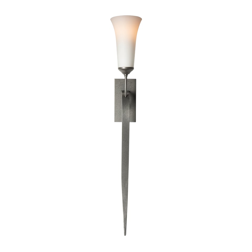 Hubbardton Forge 1-Light Sweeping Taper Sconce With Opal Glass Shade, Dimmable & UL Damp Rated