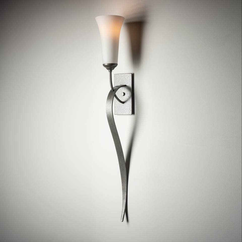 Hubbardton Forge 1-Light Sweeping Taper Sconce With Opal Glass Shade, Dimmable & UL Damp Rated