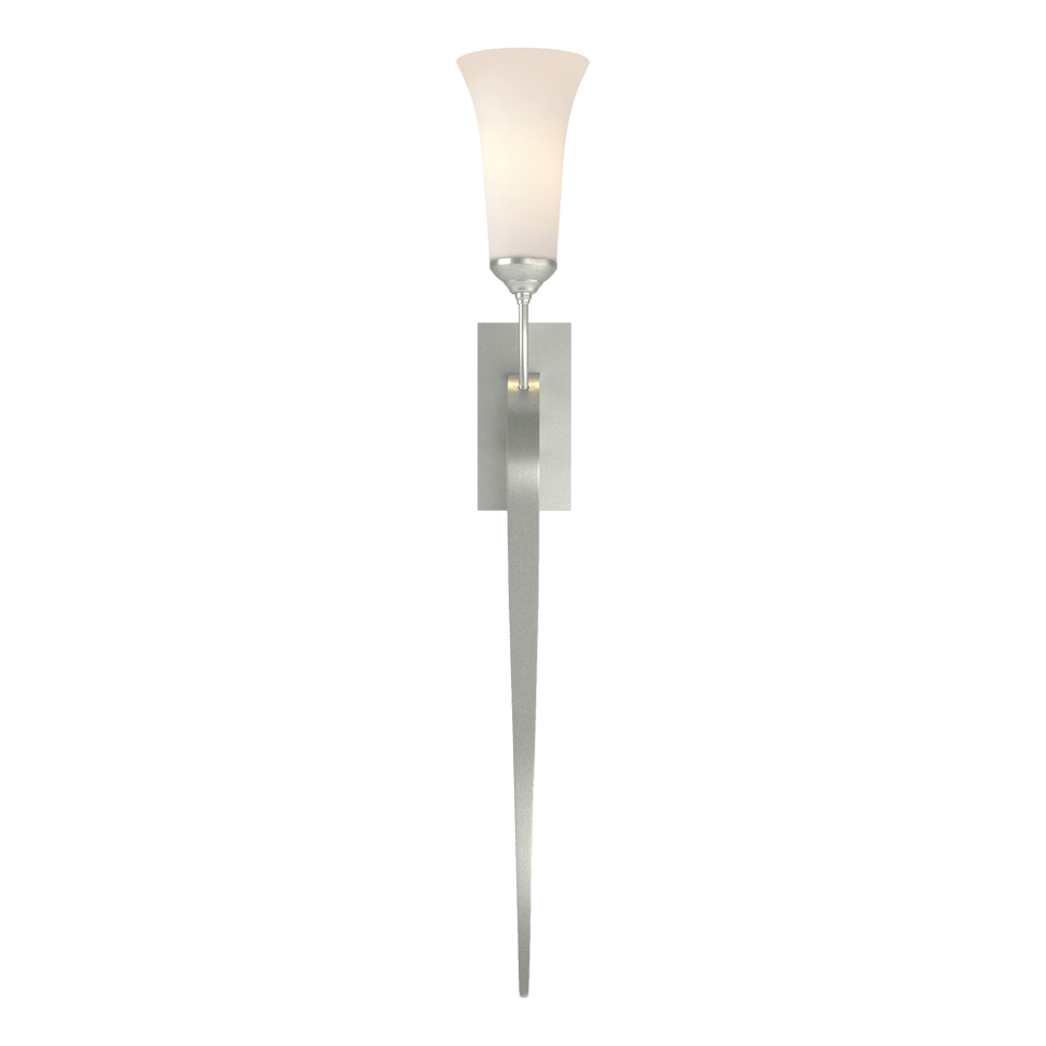 Hubbardton Forge 1-Light Sweeping Taper Sconce With Opal Glass Shade, Dimmable & UL Damp Rated