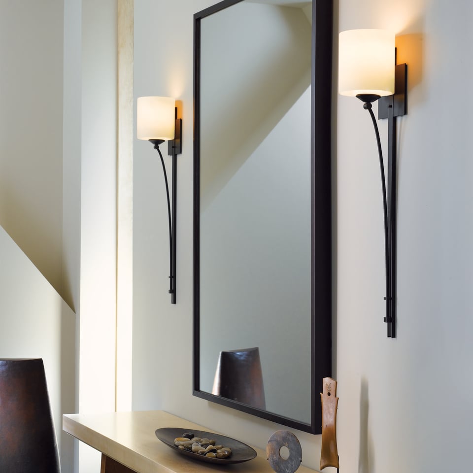 Hubbardton Forge Formae Contemporary 1 Light Sconce With Opal Glass & Curved Steel Design, 29.5" H