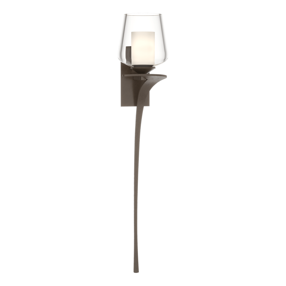 Antasia Double Glass 1 Light Sconce by Hubbardton Forge, Dimmable, Fluid Steel Design, UL Damp Rated